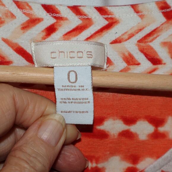 Chicos Size ) Blouse Orange White Graphic - Picture 6 of 11